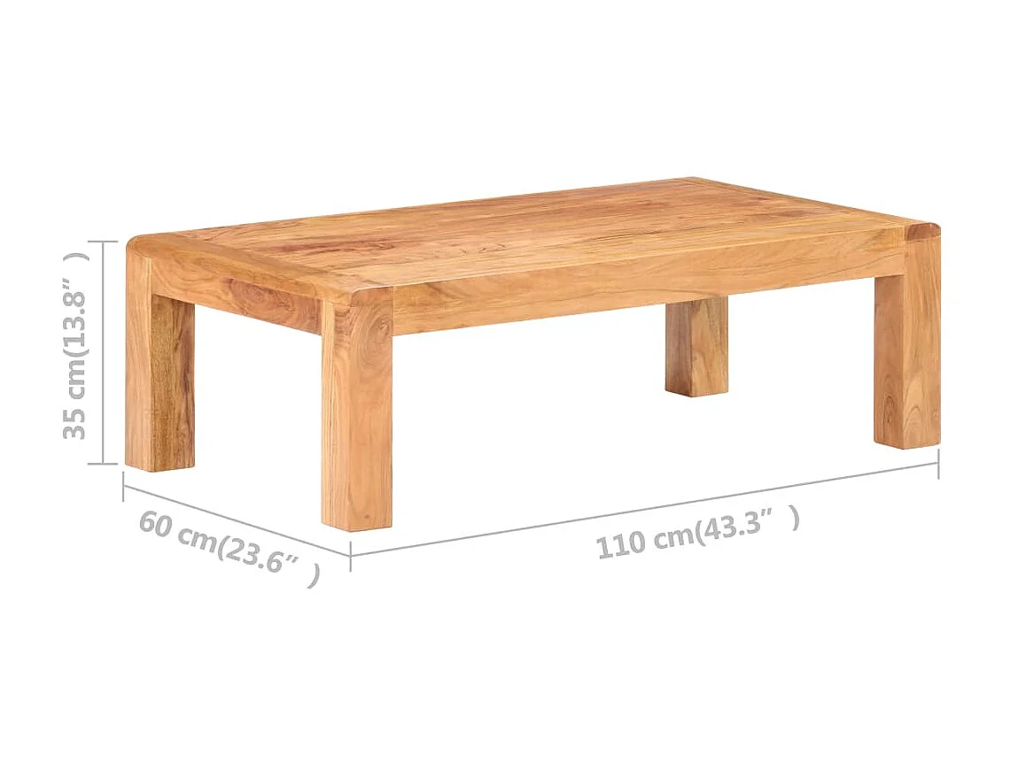 Couchtisch Beistelltisch 110x60x35 cm Massivholz mit Honigfarbenem Finish -MN64328