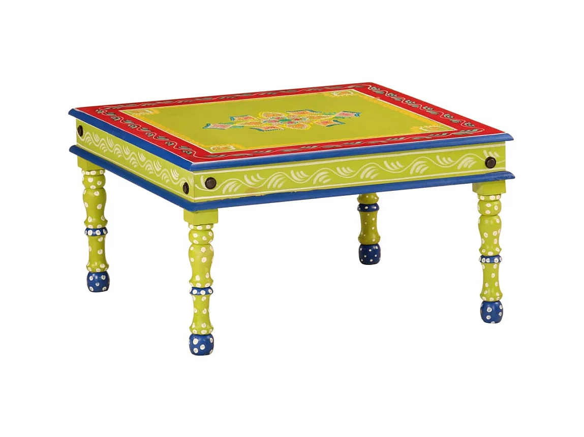 Couchtisch Beistelltisch Grün Handbemalt Massivholz Mango -MN54247