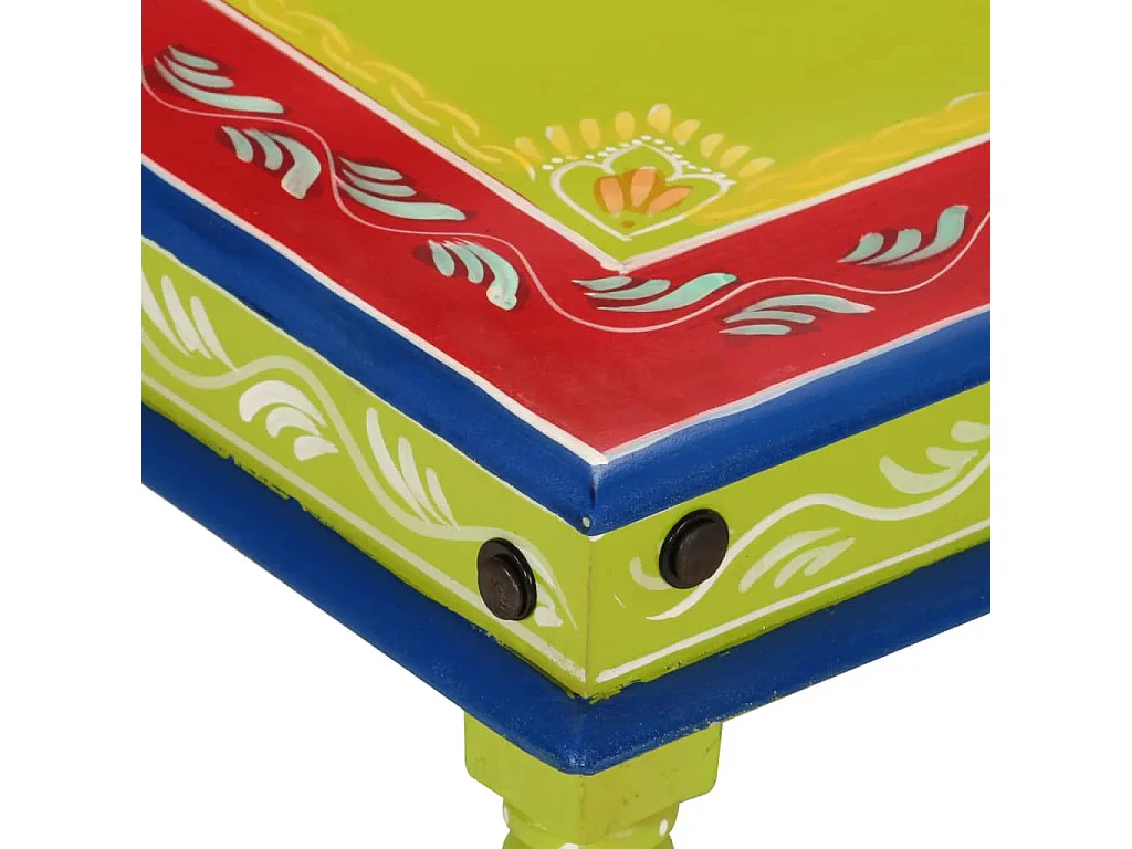 Couchtisch Beistelltisch Grün Handbemalt Massivholz Mango -MN54247
