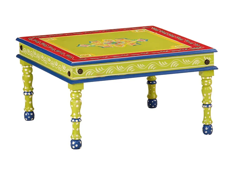 Couchtisch Beistelltisch Grün Handbemalt Massivholz Mango -MN54247