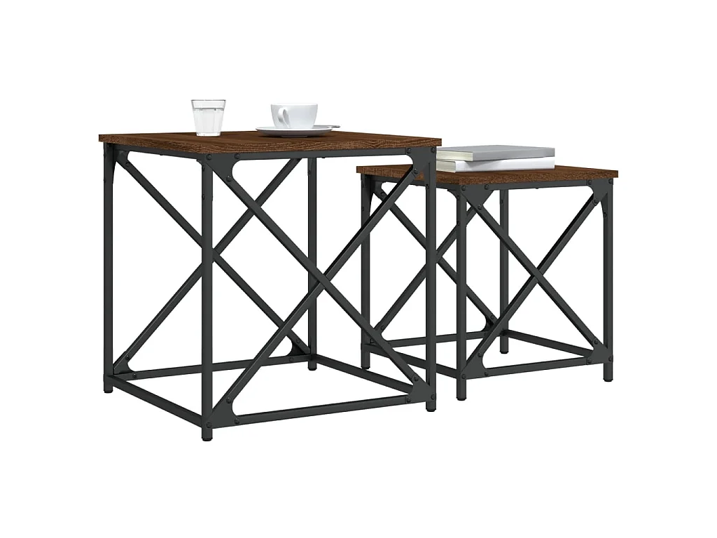 2er-Set Satztische Couchtische Braun Eichen-Optik Holzwerkstoff -MN49508