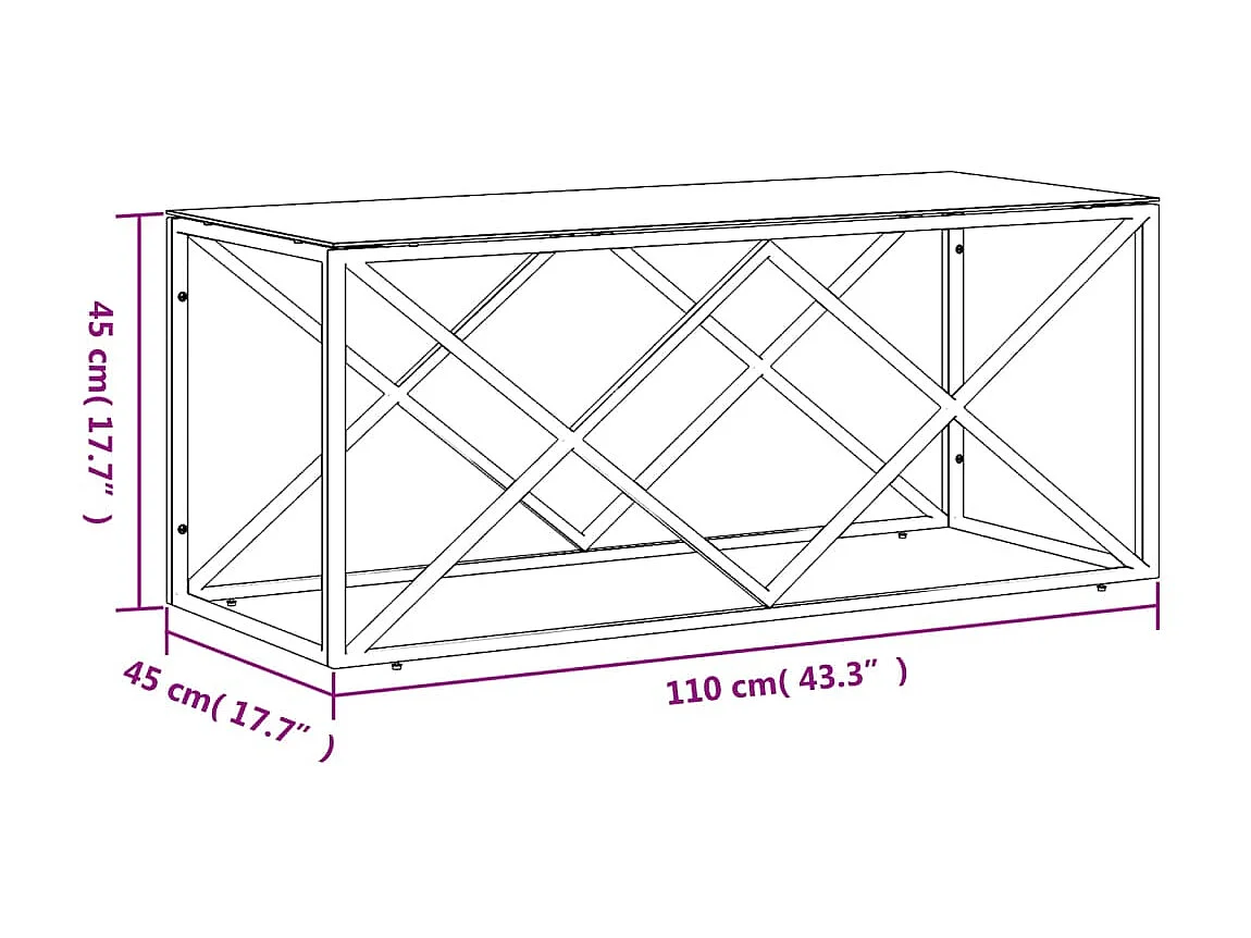 Couchtisch Beistelltisch 110x45x45 cm Edelstahl und Glas -MN90943