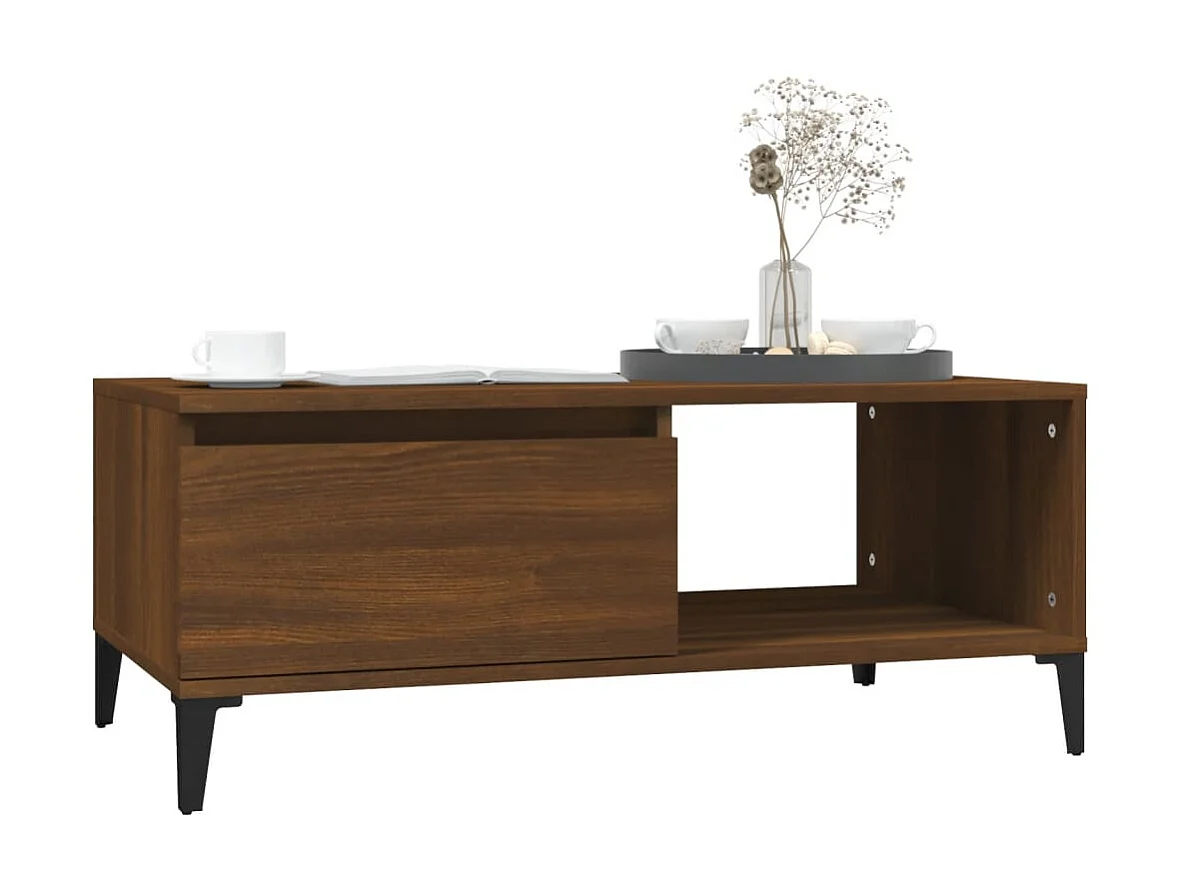 Couchtisch Braun Beistelltisch Eichen-Optik 90x50x36,5 cm Holzwerkstoff -MN83146