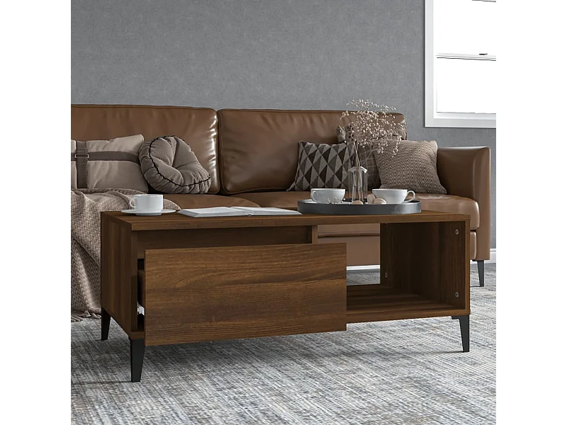 Couchtisch Braun Beistelltisch Eichen-Optik 90x50x36,5 cm Holzwerkstoff -MN83146