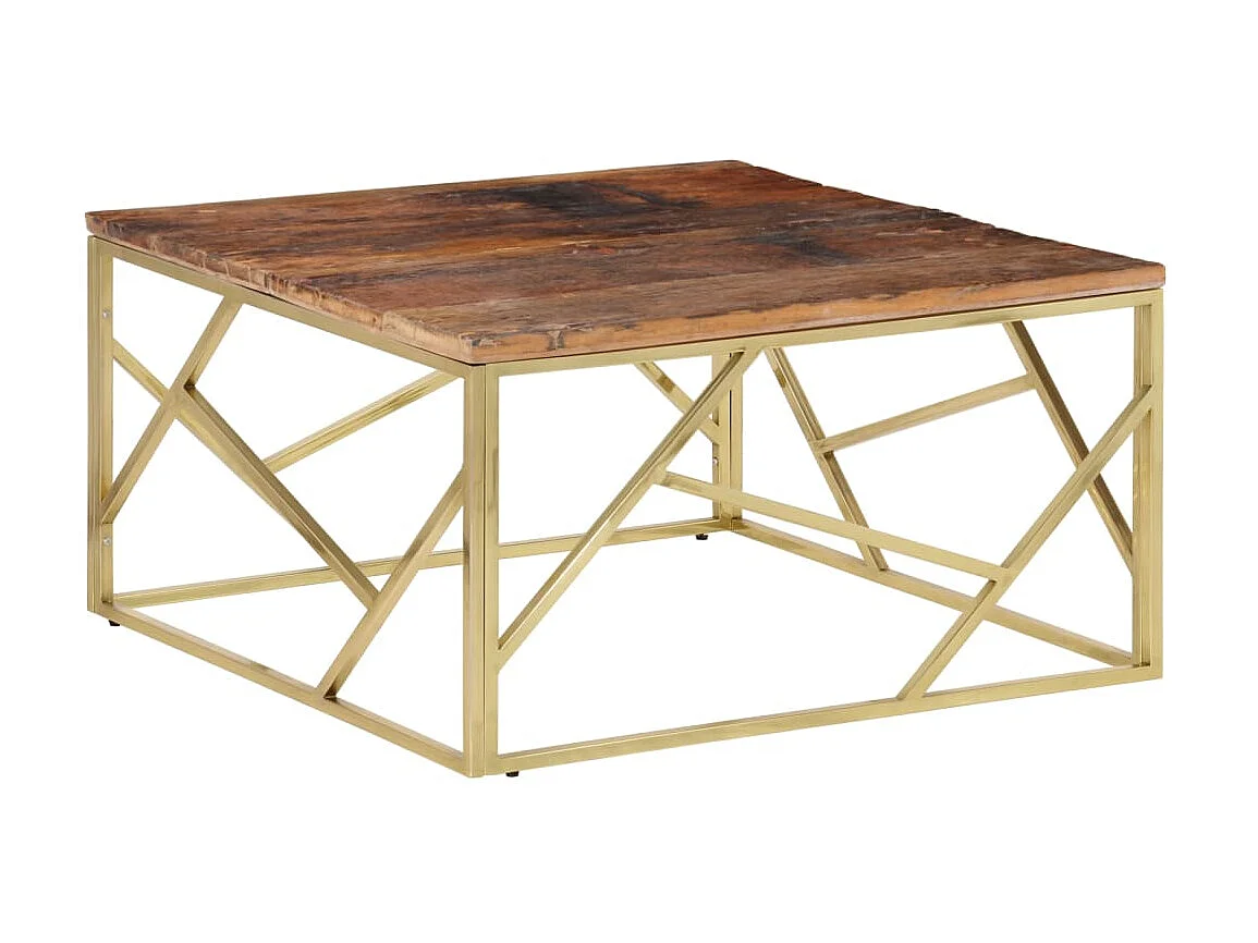 Couchtisch Beistelltisch Golden Edelstahl und Massivholz -MN67776