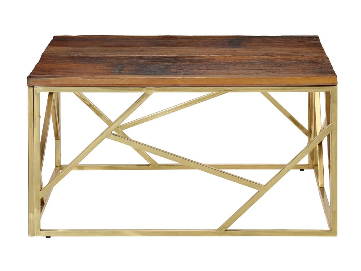 Couchtisch Beistelltisch Golden Edelstahl und Massivholz -MN67776