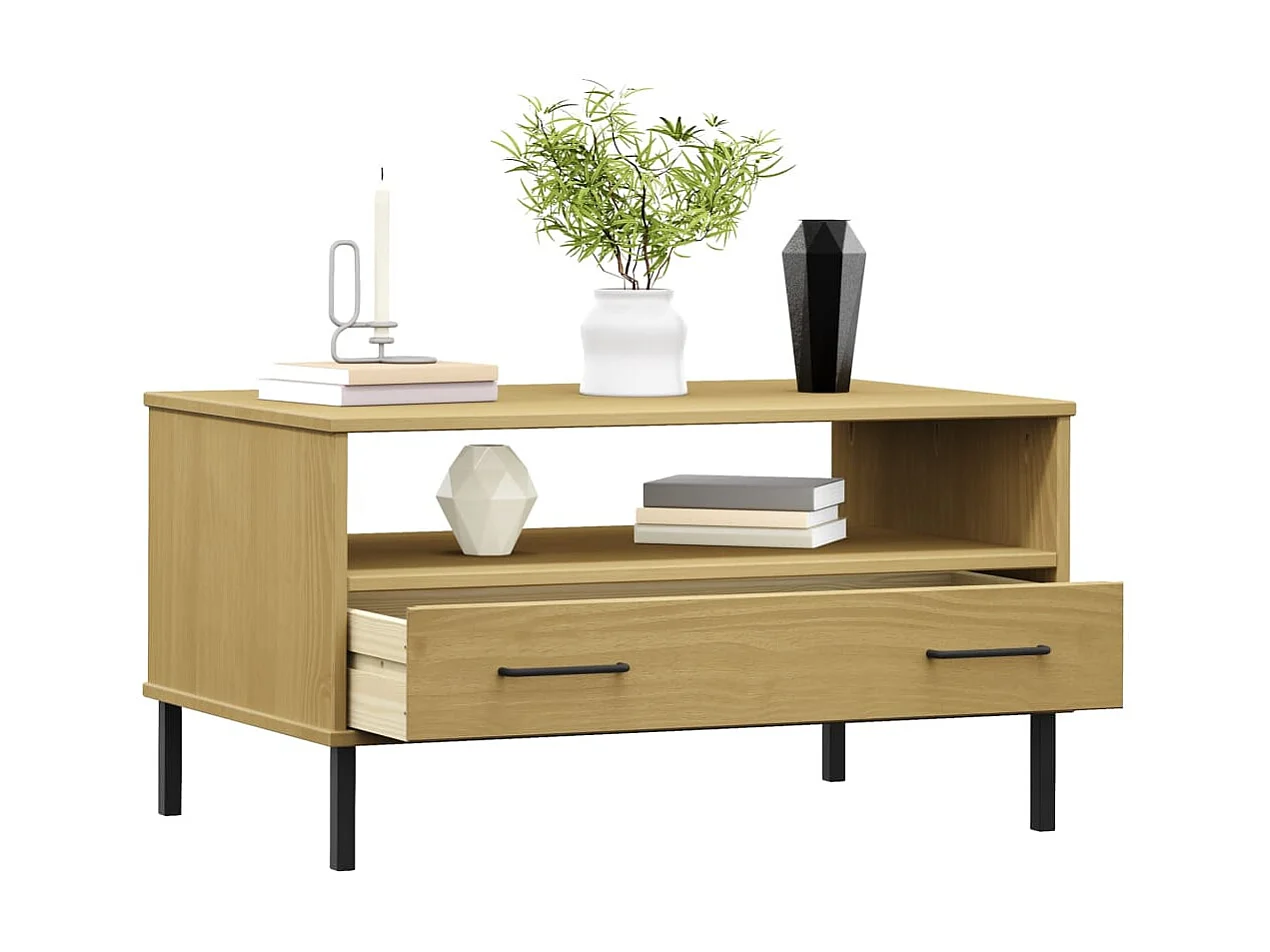 Couchtisch Beistelltisch OSLO mit Metallbeinen Braun 85x50x45 cm Massivholz -MN99617