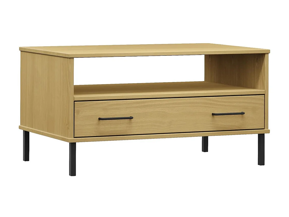 Couchtisch Beistelltisch OSLO mit Metallbeinen Braun 85x50x45 cm Massivholz -MN99617