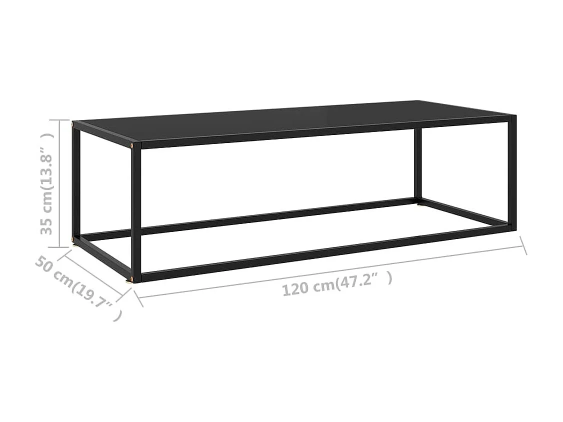 Couchtisch Schwarz mit Schwarzem Glas Beistelltisch 120x50x35 cm -MN18386