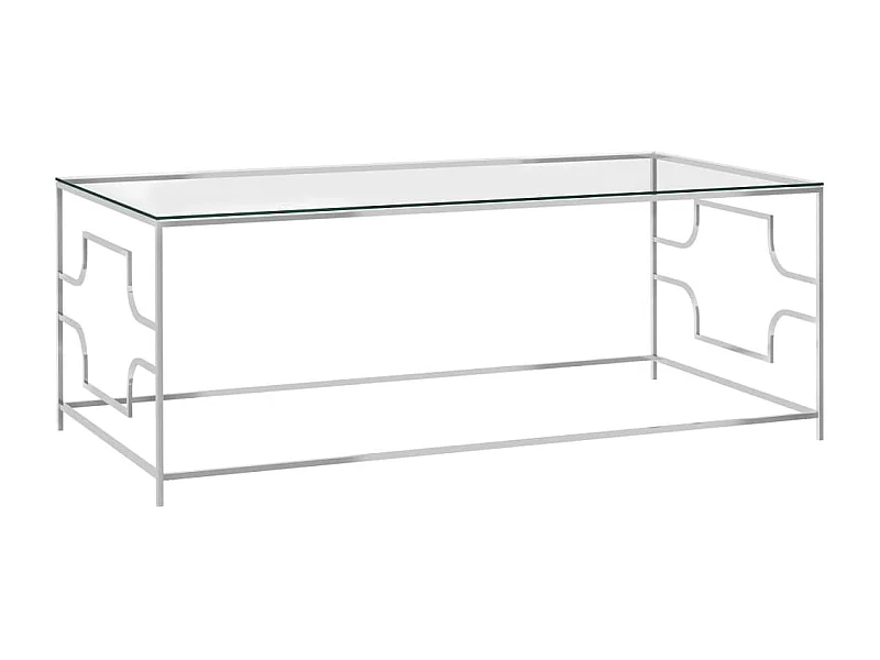 Couchtisch Beistelltisch Silbern 120x60x45 cm Edelstahl und Glas -MN95106