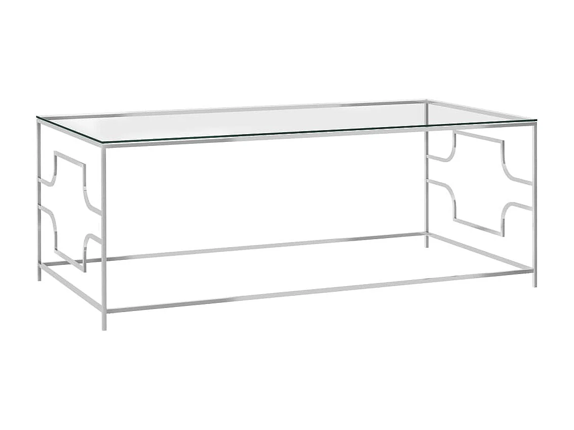 Couchtisch Beistelltisch Silbern 120x60x45 cm Edelstahl und Glas -MN95106