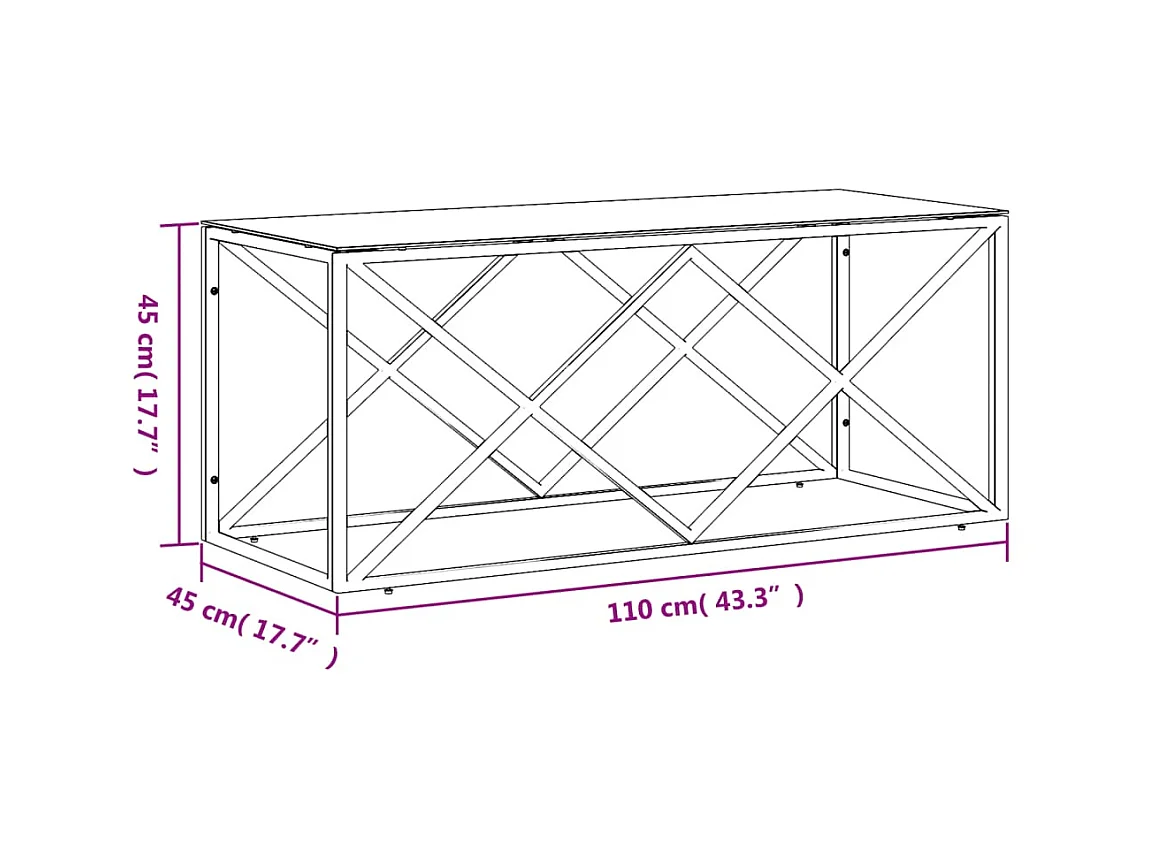 Couchtisch Beistelltisch 110x45x45 cm Edelstahl und Glas -MN65779