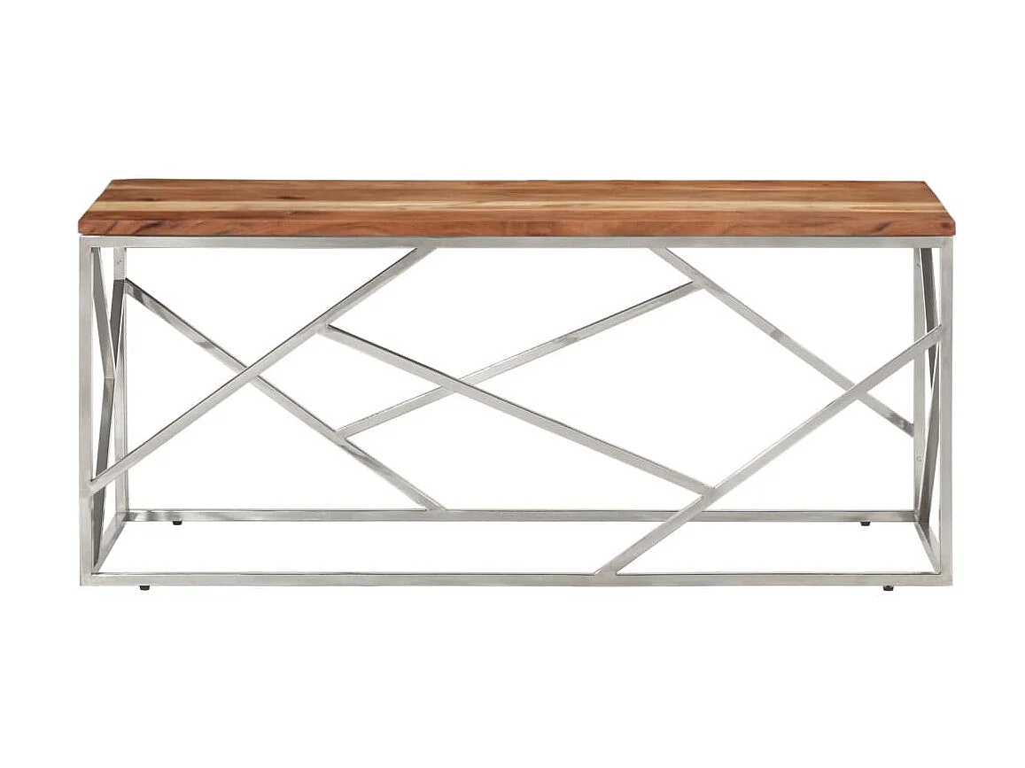 Couchtisch Beistelltisch Silbern Edelstahl und Massivholz Akazie -MN88168