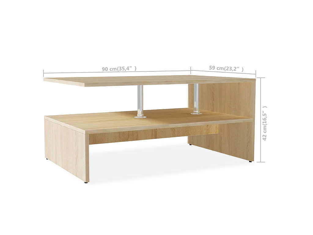 Couchtisch Beistelltisch Holzwerkstoff 90x59x42 cm Eiche -MN42389