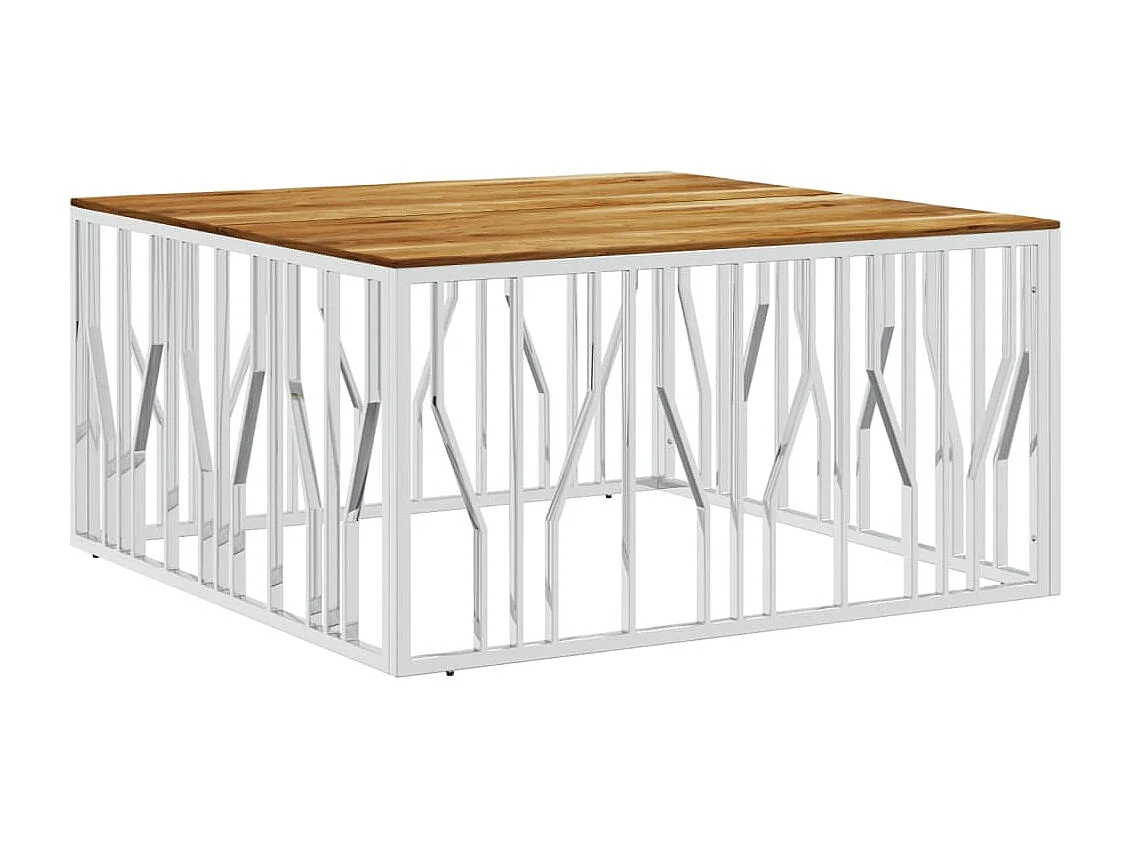 Couchtisch Beistelltisch Silbern Edelstahl und Massivholz Akazie -MN58911