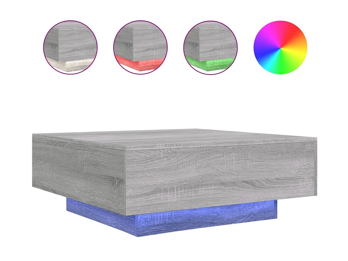 Couchtisch Beistelltisch mit LED-Leuchten Grau Sonoma 80x80x31 cm -MN81485