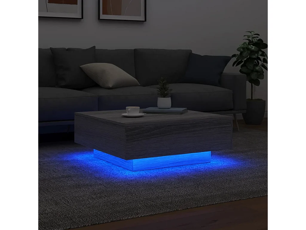 Couchtisch Beistelltisch mit LED-Leuchten Grau Sonoma 80x80x31 cm -MN81485