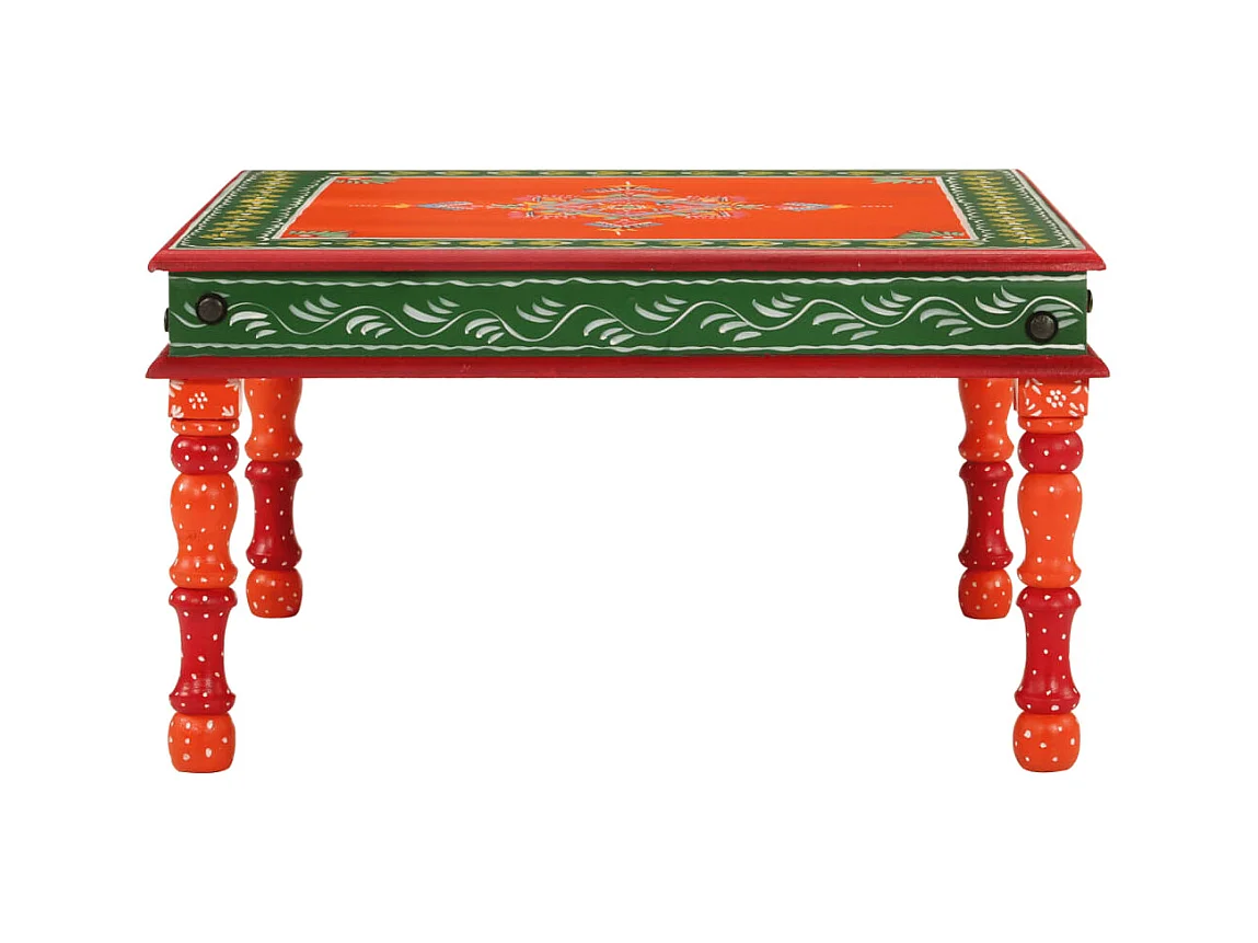 Couchtisch Beistelltisch Orange Handbemalt Massivholz Mango -MN95680