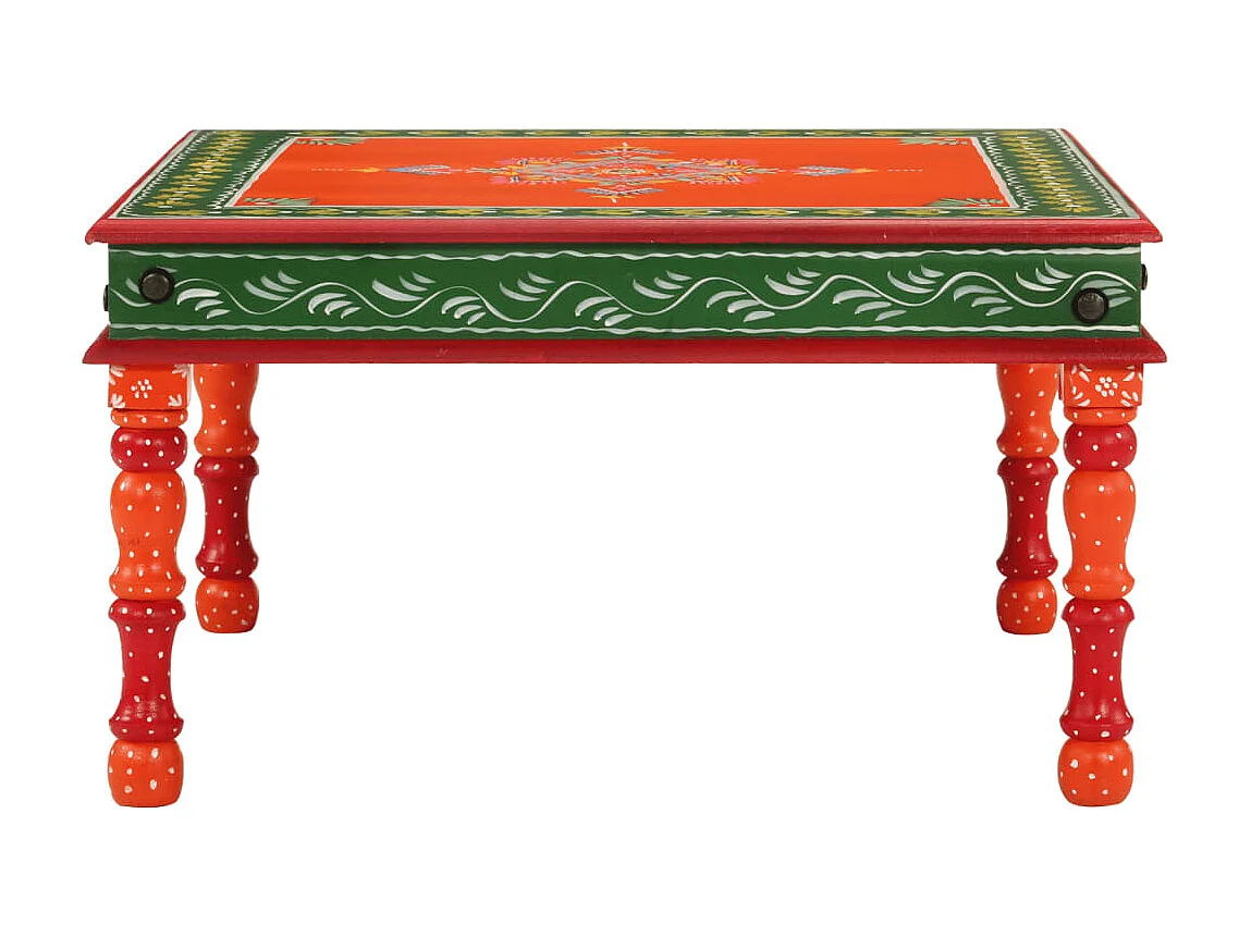 Couchtisch Beistelltisch Orange Handbemalt Massivholz Mango -MN95680