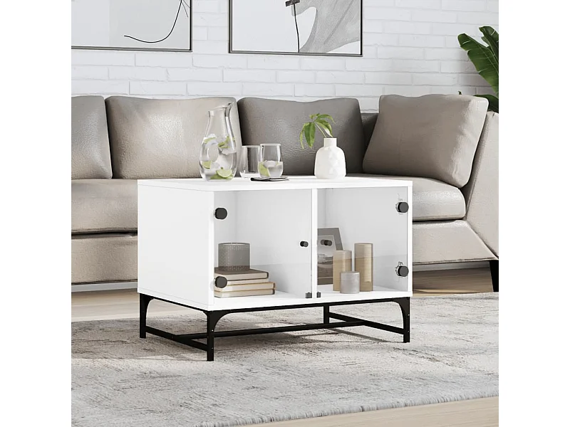 Couchtisch Beistelltisch mit Glastüren Weiß 68,5x50x50 cm -MN90247