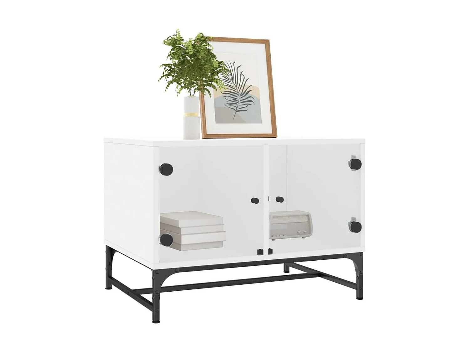 Couchtisch Beistelltisch mit Glastüren Weiß 68,5x50x50 cm -MN90247