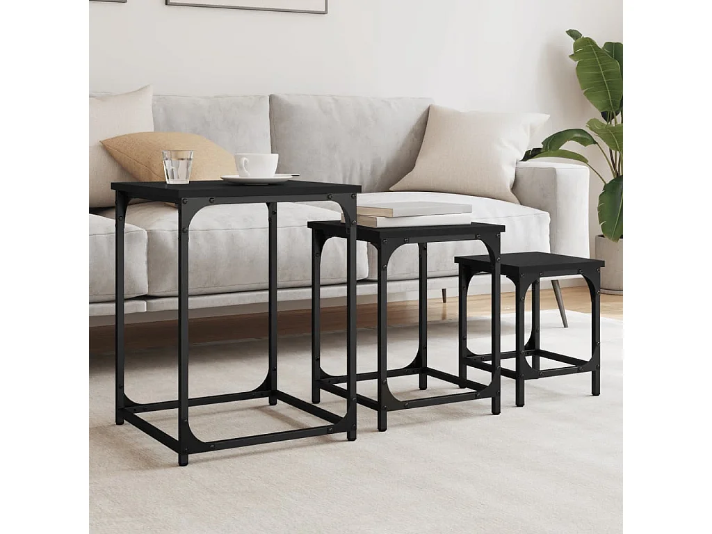 3er-Set Satztische Couchtische Schwarz Holzwerkstoff -MN46402