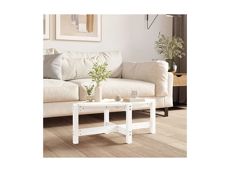Couchtisch Beistelltisch Weiß 87x48x35 cm Massivholz Kiefer -MN32938