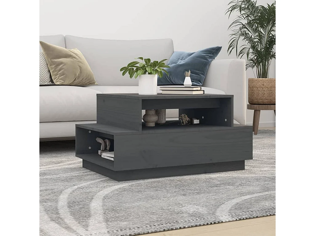Couchtisch Beistelltisch Grau 80x55x40,5 cm Massivholz Kiefer -MN29285