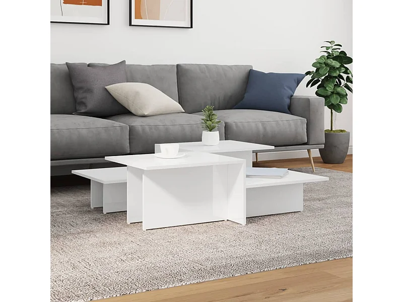 2er-Set Couchtische Beistelltisch Hochglanz-Weiß Holzwerkstoff -MN18184