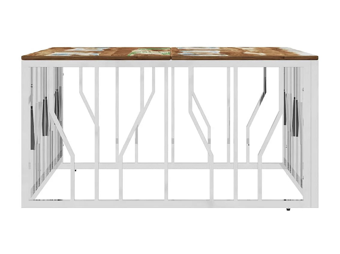 Couchtisch Beistelltisch Silbern Edelstahl und Altholz Massiv -MN96002