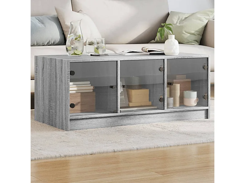Couchtisch Beistelltisch mit Glastüren Grau Sonoma 102x50x42 cm -MN51118