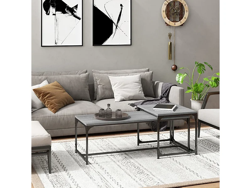 2er-Set Couchtische Beistelltisch Grau Sonoma Holzwerkstoff -MN39219