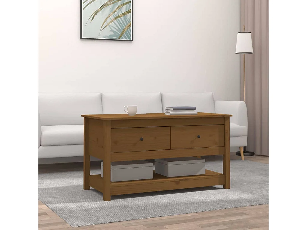 Couchtisch Beistelltisch Honigbraun 102x49x55 cm Massivholz Kiefer -MN11700