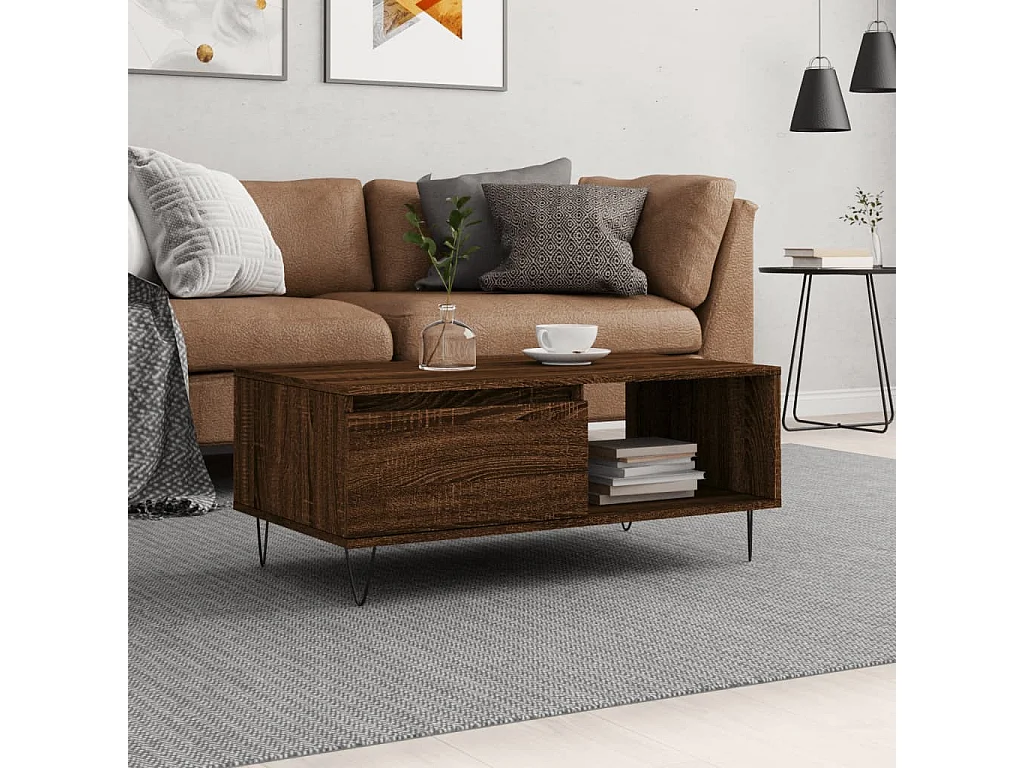 Couchtisch Braun Beistelltisch Eichen-Optik 90x50x36,5 cm Holzwerkstoff -MN88655