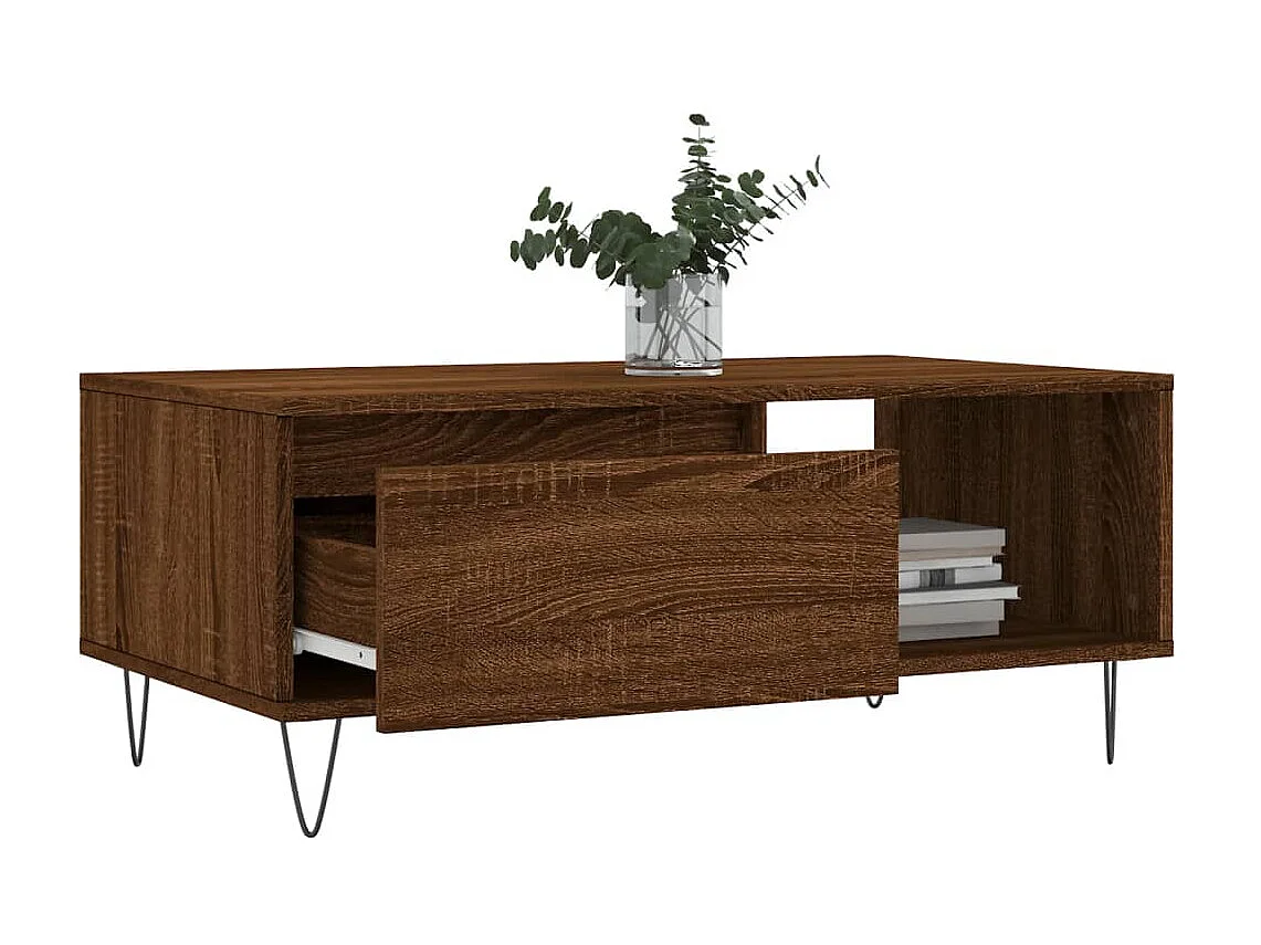 Couchtisch Braun Beistelltisch Eichen-Optik 90x50x36,5 cm Holzwerkstoff -MN88655