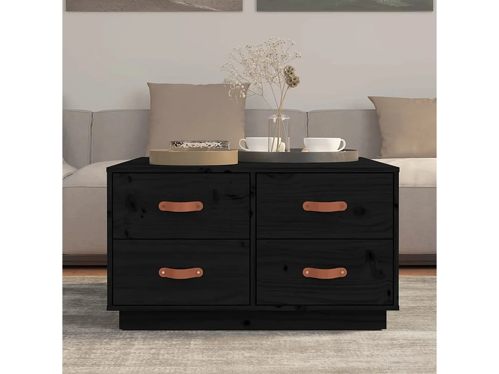 Couchtisch Beistelltisch Schwarz 80x80x45 cm Massivholz Kiefer -MN45482