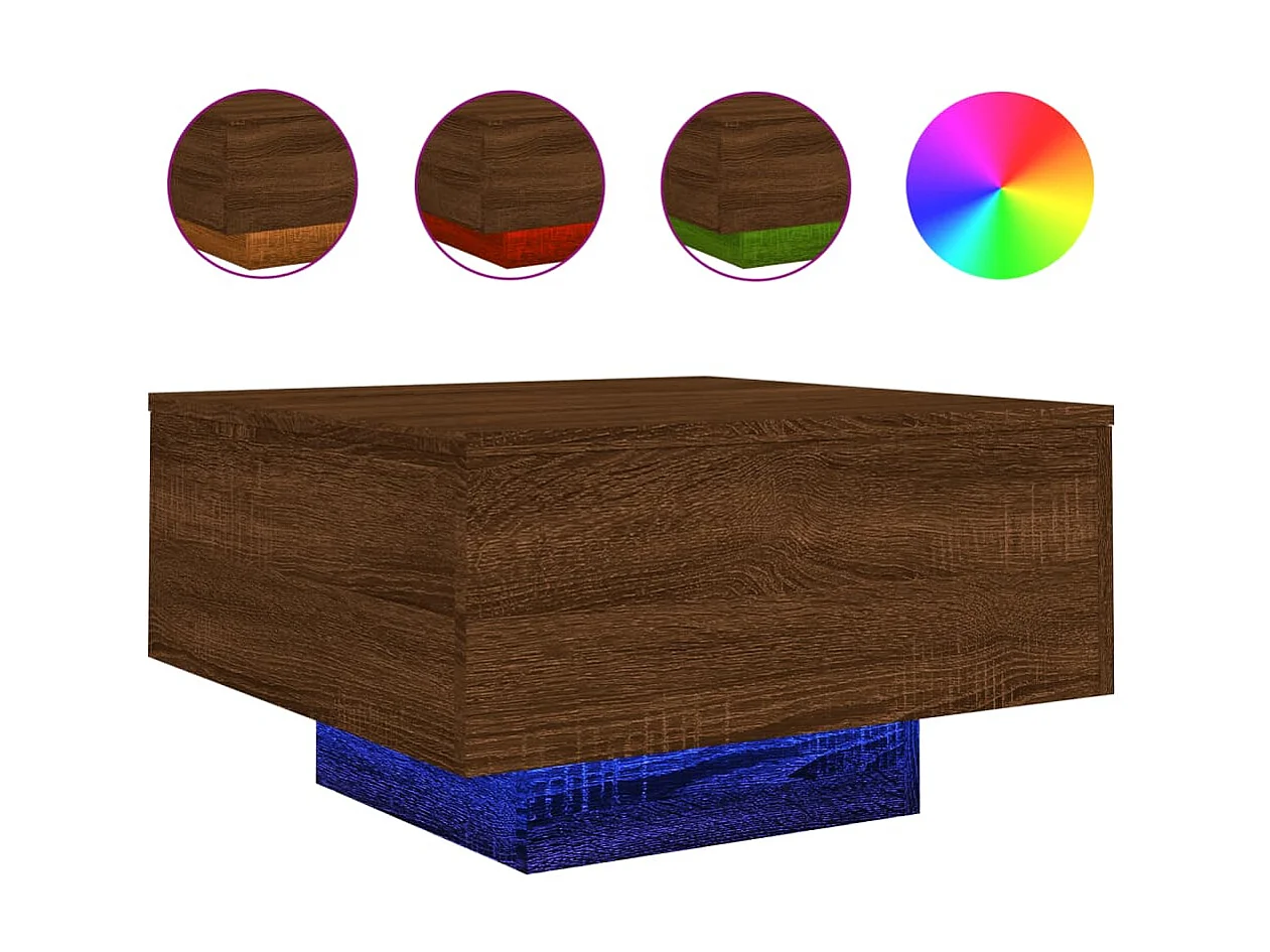 Couchtisch Beistelltisch mit LED-Leuchten Braun Eichen-Optik 55x55x31 cm -MN67348