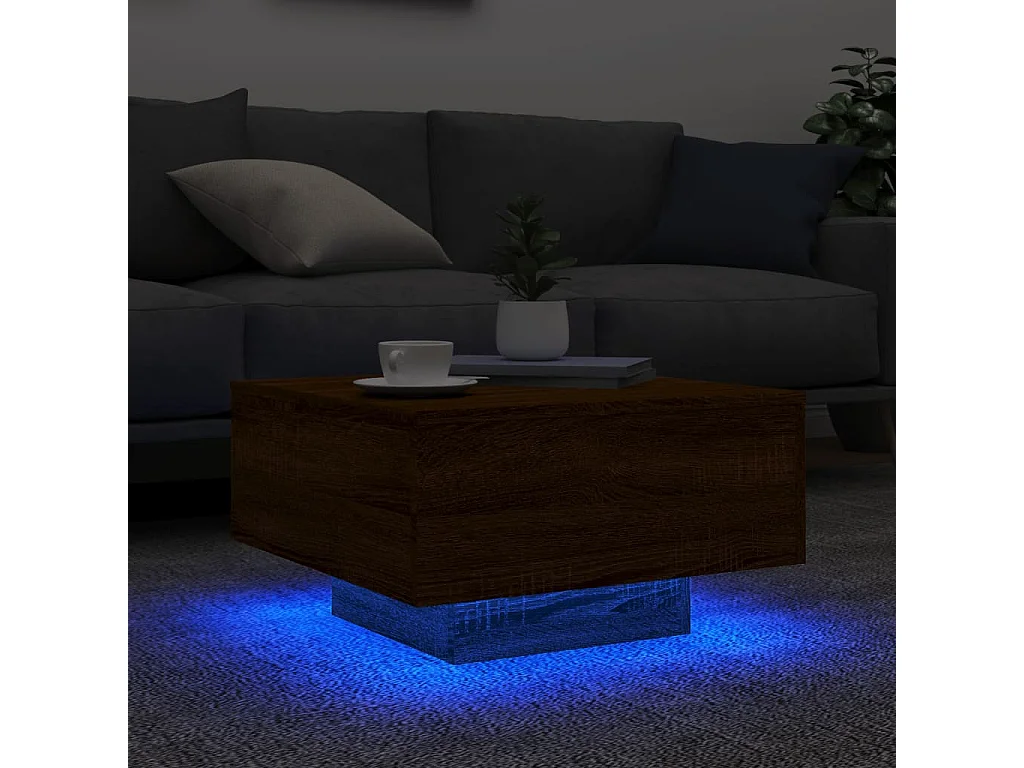 Couchtisch Beistelltisch mit LED-Leuchten Braun Eichen-Optik 55x55x31 cm -MN67348