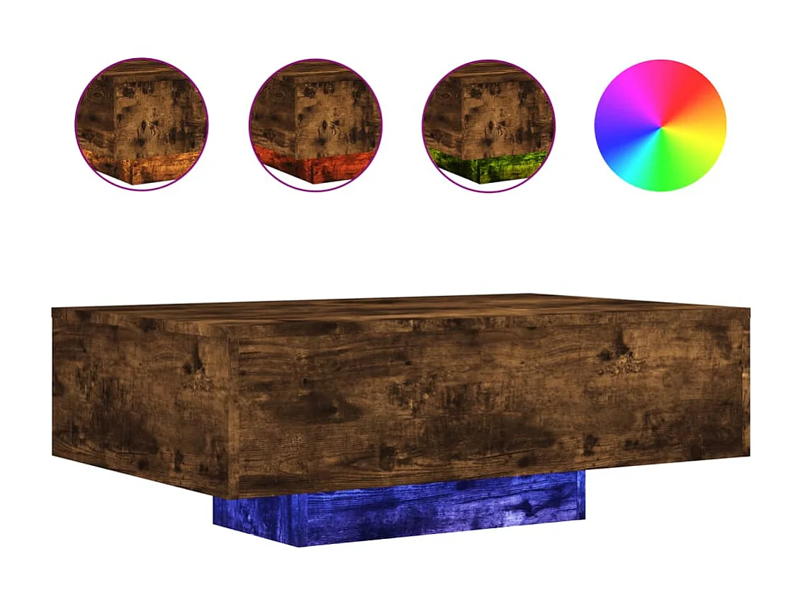 Couchtisch Beistelltisch mit LED-Leuchten Räuchereiche 85x55x31 cm -MN56348