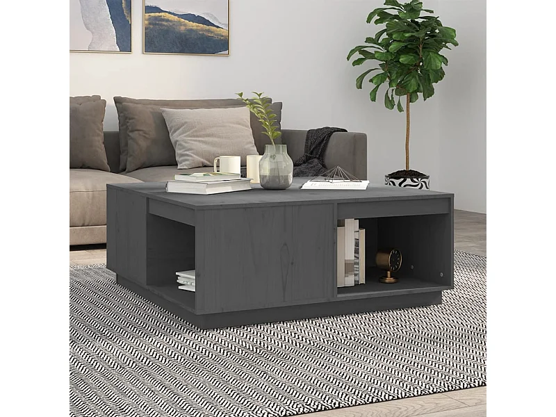 Couchtisch Beistelltisch Grau 100x101x40,5 cm Massivholz Kiefer -MN47639