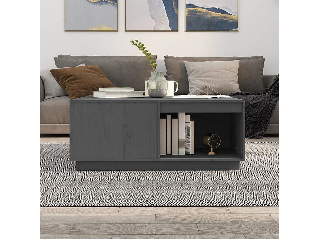 Couchtisch Beistelltisch Grau 100x101x40,5 cm Massivholz Kiefer -MN47639