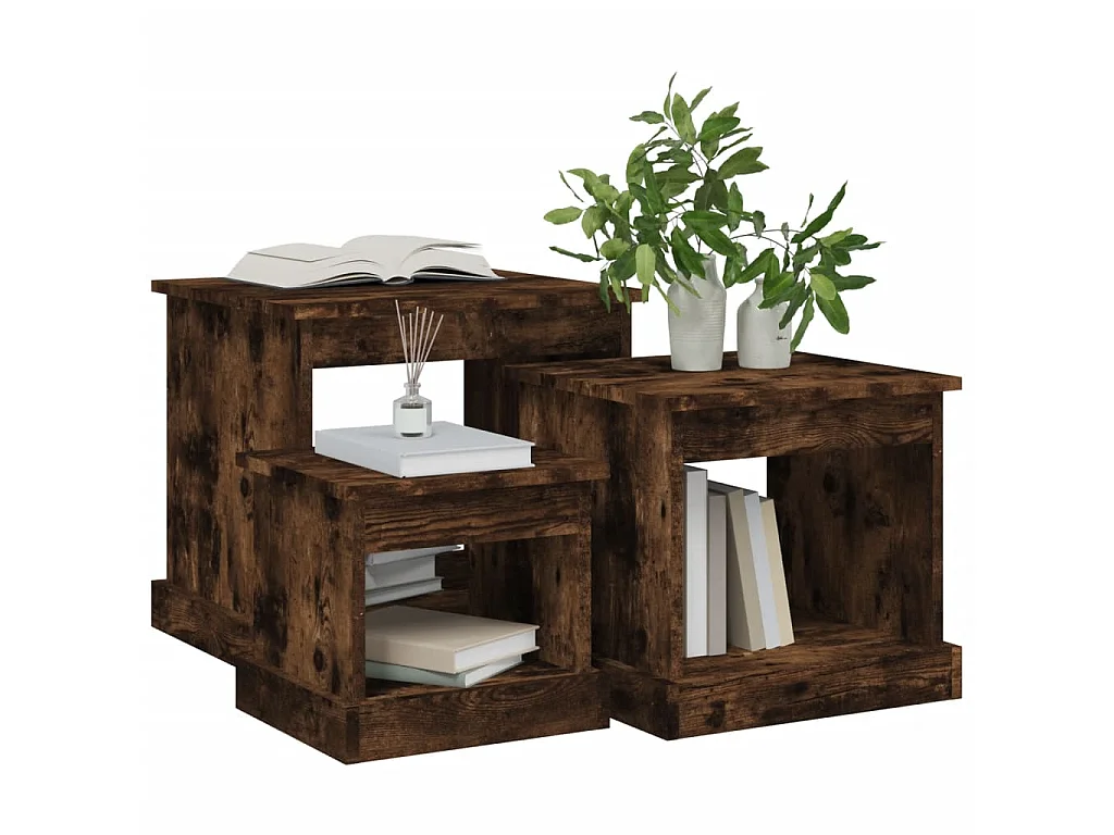 3er-Set Couchtische Beistelltisch Räuchereiche Holzwerkstoff -MN65636