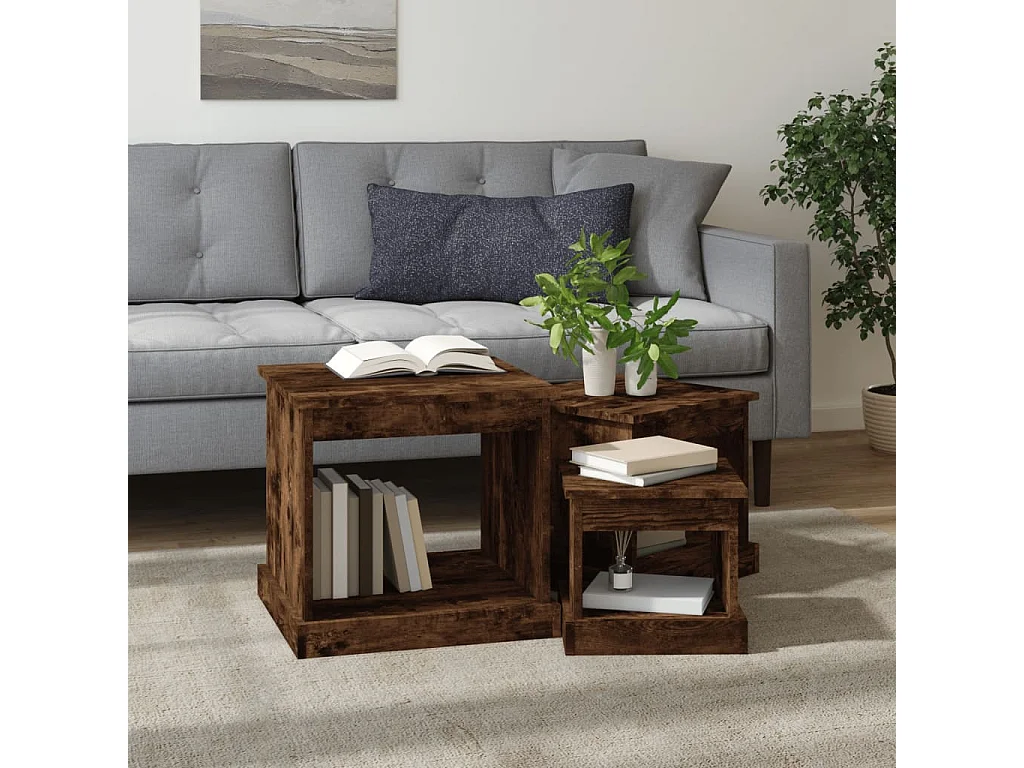 3er-Set Couchtische Beistelltisch Räuchereiche Holzwerkstoff -MN65636
