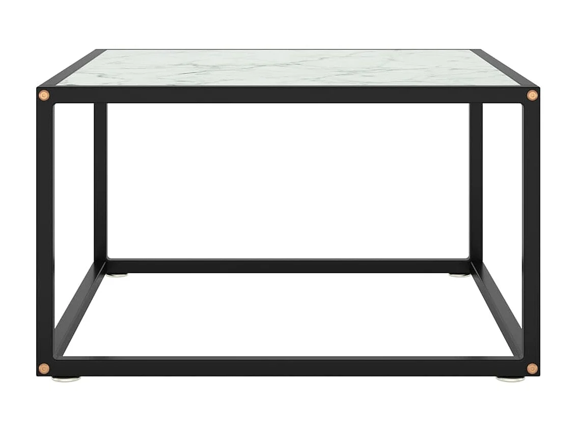 Couchtisch Beistelltisch Schwarz mit Weißem Glas in Marmor-Optik 60x60x35 cm -MN43414