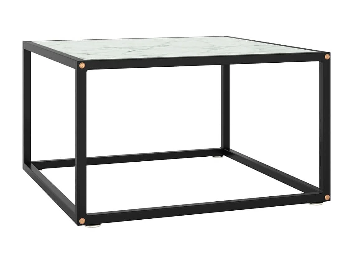 Couchtisch Beistelltisch Schwarz mit Weißem Glas in Marmor-Optik 60x60x35 cm -MN43414