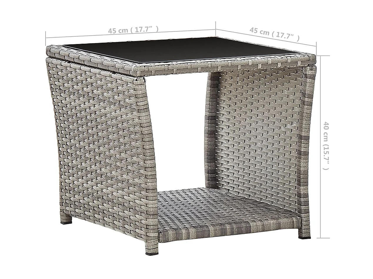 Couchtisch Beistelltisch Grau 45 x 45 x 40 cm Poly Rattan und Glas -MN49604