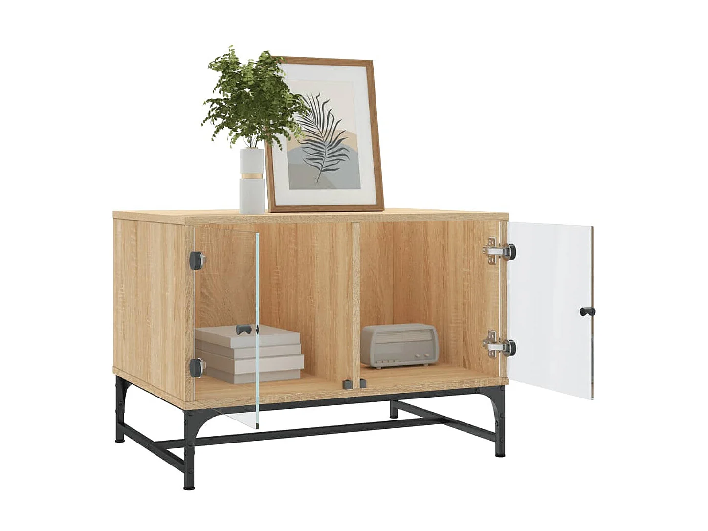 Couchtisch Beistelltisch mit Glastüren Sonoma-Eiche 68,5x50x50 cm -MN80433