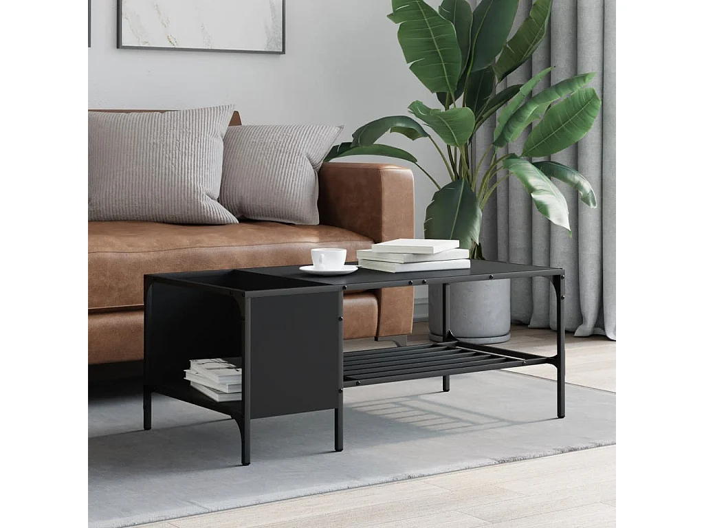 Couchtisch Beistelltisch mit Regal Schwarz 100x51x40 cm Holzwerkstoff -MN34117