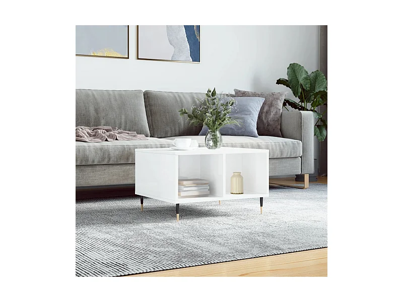 Couchtisch Beistelltisch Hochglanz-Weiß 60x50x36,5 cm Holzwerkstoff -MN42429