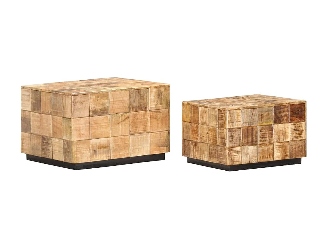 2er-Set Couchtische Beistelltisch in Block-Design Raues Mango-Massivholz -MN32386